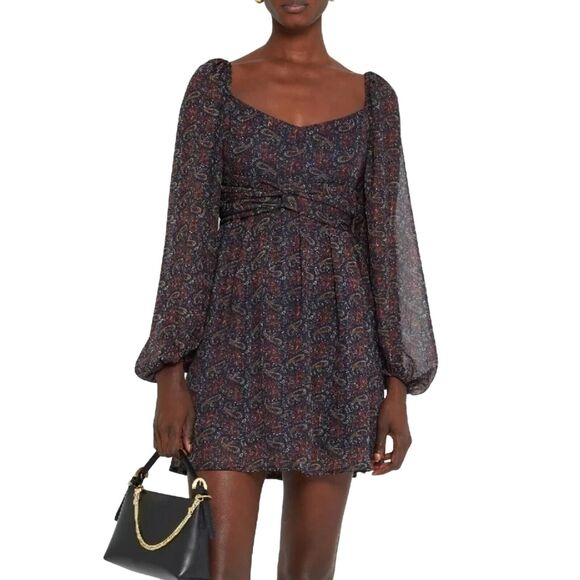 OPT One Pretty Time West Dress Size Medium Womens Blue Paisley Sheer Whimsygoth - Picture 6 of 12